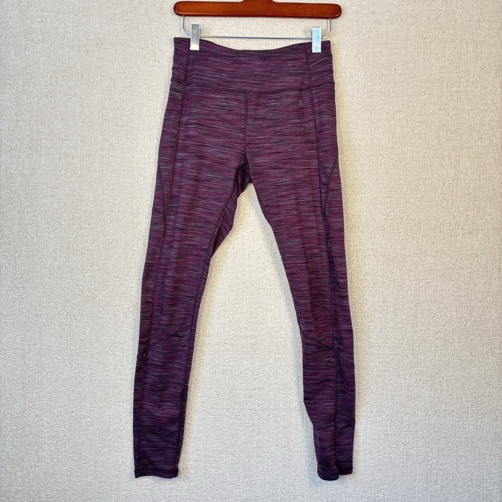 Kyodan Womens Space Dye Purple High Waisted Leggings Small Zip Pocket Activewear - Picture 1 of 8